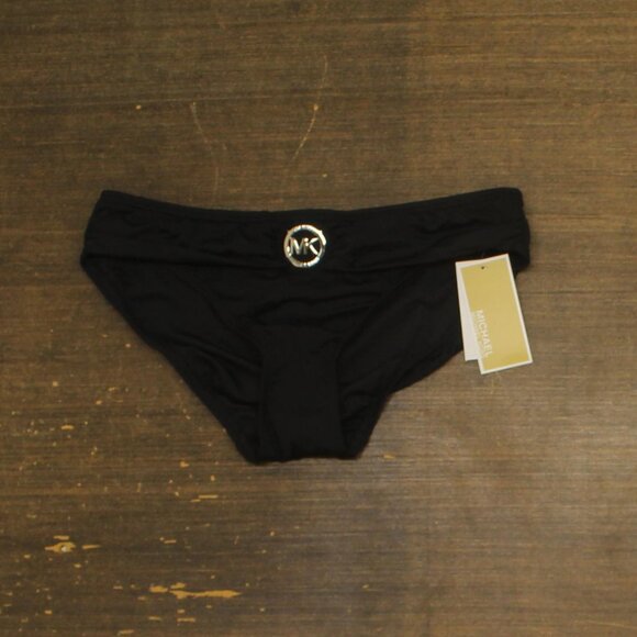 NWT Michael Michael Kors Womens Logo Ring Bikini Bottom MM7M842 Black M - Picture 3 of 7